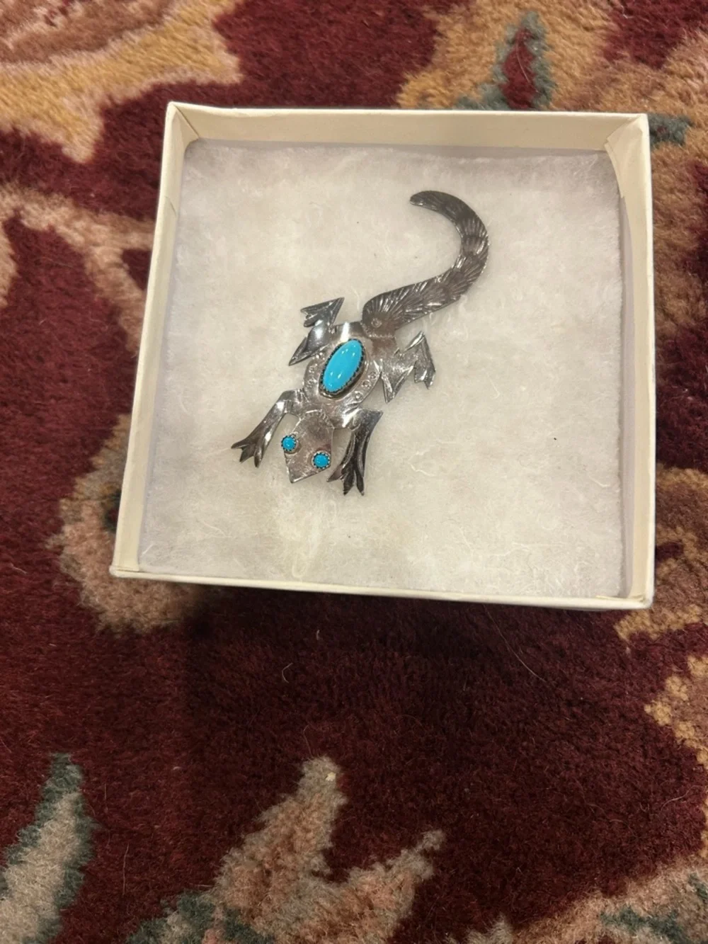 Navajo Sterling Silver Lizard Brooch with Turquoise Stones Frank Yazzie - Picture 3 of 11